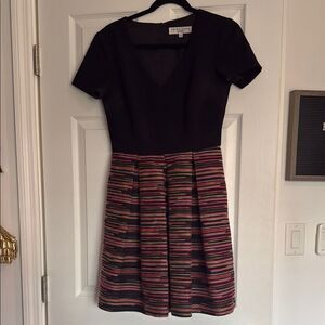 Trina Turk Black Skater Mini Flare Dress Pink Knit Pattern - Size 4 LIKE NEW